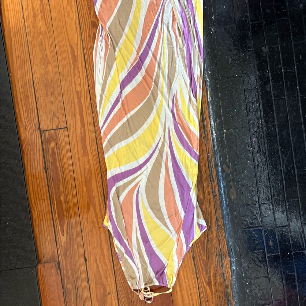 Versace Multicolor Swirl Dress – Yellow, Purple, Peach, Tan